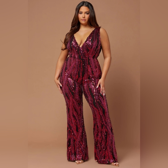 Fashion Nova Pants - Camille Sequin Jumpsuit - Magenta (2X)
